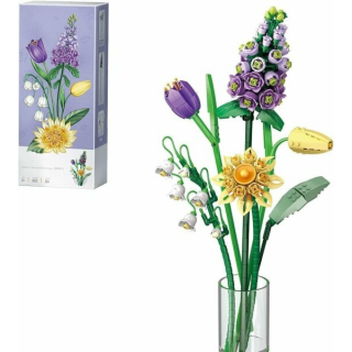 LOZ - Blumen in Lila- & Gelbtönen: Veilchen, große Sterndolde, Tulpenknospe, Maiglöckchen, Tulpe (mini blocks)